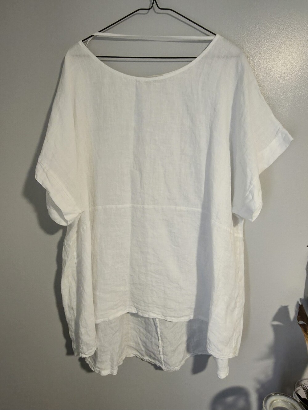 Linen,Terzo Millennio 2X  Made In Italy, White Tunic Shirt Blouse